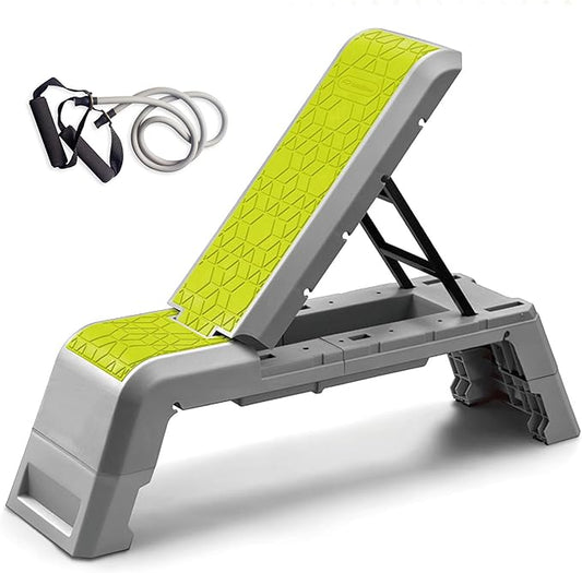 leikefitness Exercise Step Platform, Multifunctional Aerobic Deck with Cord and Adjustable Dumbbell