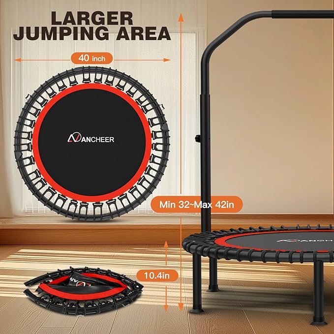 ANCHEER 40"/48" Foldable Rebounder Trampoline for Adults/Kids with Resistance Bands and Bungees