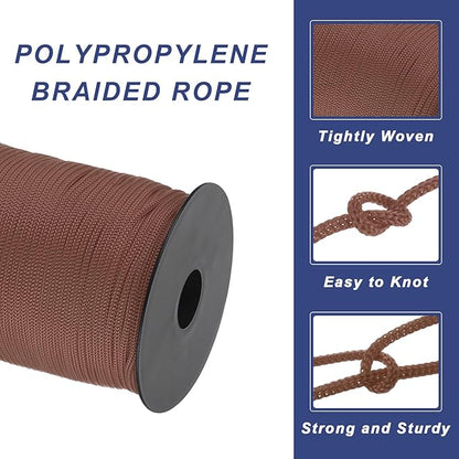 MECCANIXITY 1/8 Inch Polypropylene Rope Braided Ropes, 328ft Nylon Rope Hollow Utility Cord for