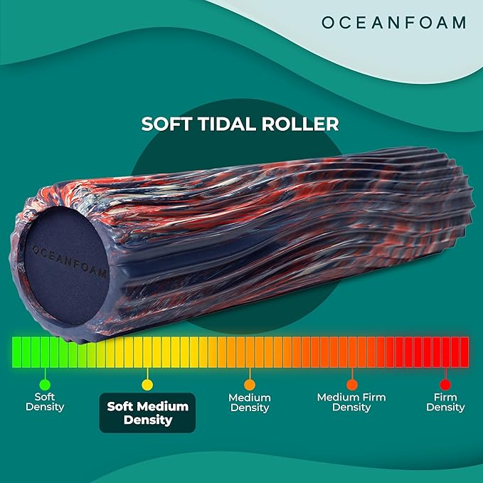Oceanfoam Soft Tidal Roller (Dark Navy, Red and Natural Marbled) - Low Density Foam Roller for