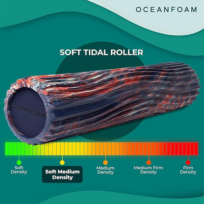 Oceanfoam Soft Tidal Roller (Dark Navy, Red and Natural Marbled) - Low Density Foam Roller for