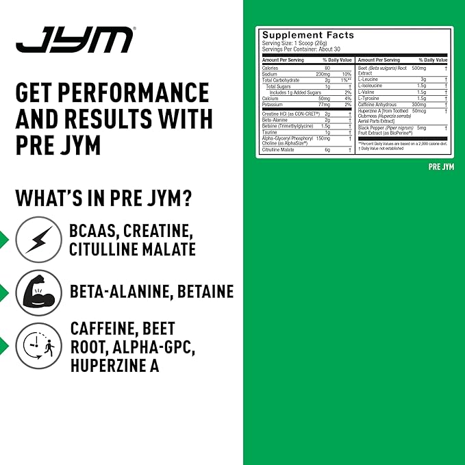 JYM Supplement Science Pre JYM Strawberry Kiwi Pre Workout Powder - BCAAs, Nootropics, Creatine