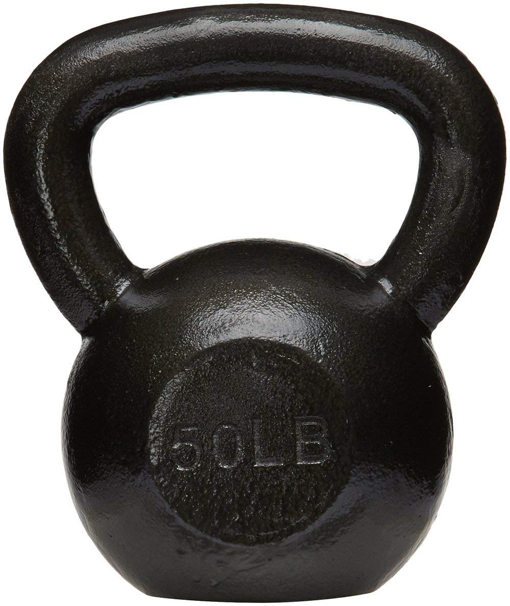Amazon Basics Cast Iron Kettlebell for Strength Training, Textured Wide Handle, 50 Pounds, Black