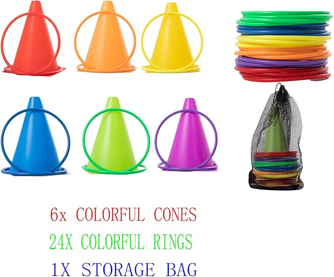 Generic 30 pcs Carnival Games Set Plastic Colorful Cones Ring Toss Combo Set Outdoor Carnival Games