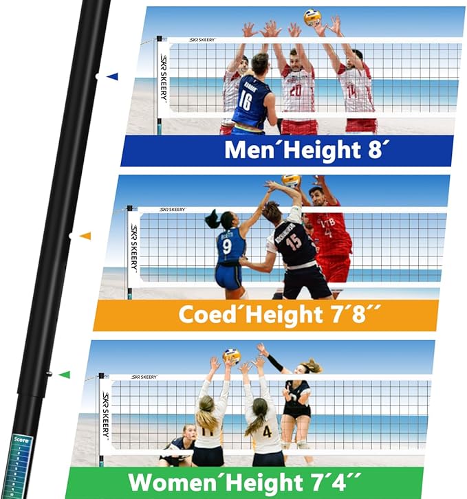 Outdoor Heavy Duty Volleyball Net Set, Anti-Sag Design, Adjustable Aluminum Poles, Portable
