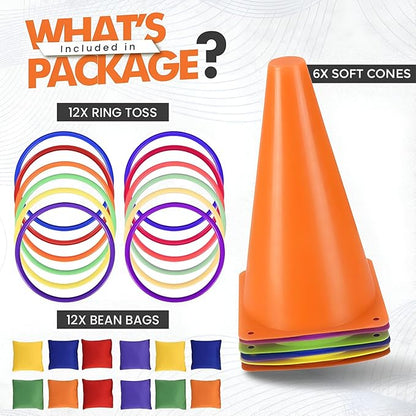 CircleCraft 31 Pcs. Plastic Cones and Rings Games Ring Toss Games for Adults, Carnival Games for