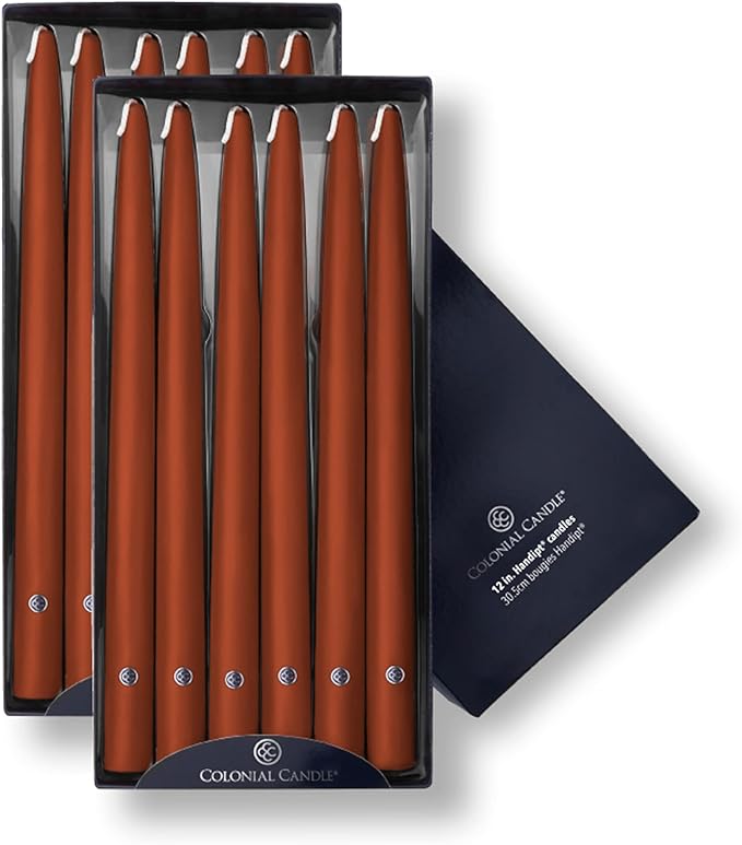 Colonial Candle Unscented Taper Candle, Handipt Collection, Amber, 12 in, Pack of 12 - Up to 10