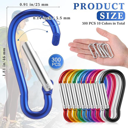 300 Pcs 2" Carabiner Bulk Spring Snap Hooks Bulk Aluminum Alloy Clip Keychain for Hanging Camping