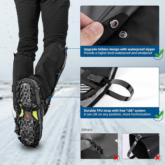 ROCKBROS Snow Boot Leg Gaiters for Hiking Waterproof Leg Gaiter for Skiing Walking Snow Boot