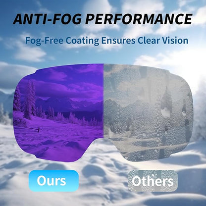 Ski Goggles for Men Women Adult & Youth, OTG Snowboard Goggles Anti Fog, Snow Goggles UV Protection