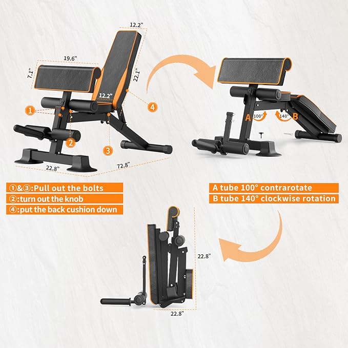 Adjustable Weight Bench, Multi-function Preacher Curl Bench for Home Gym, Foldable Leg Extension