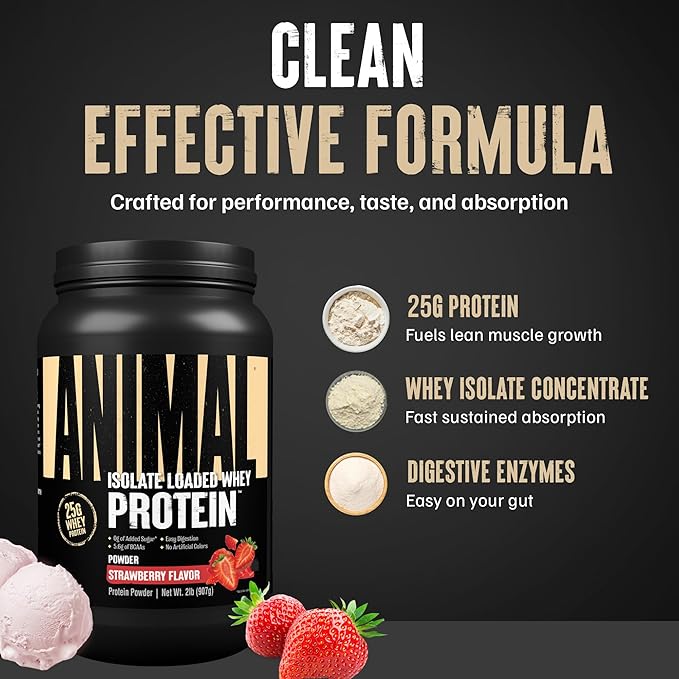 Animal Whey Isolate Protein Powder - Loaded for Pre & Post Workout Muscle Builder and Recovery with