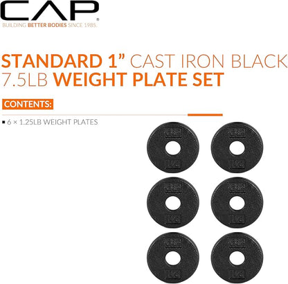 CAP Barbell Standard 1-Inch Cast Iron Weight Plates - Singles & Sets | 1.25-50 lbs | Multiple
