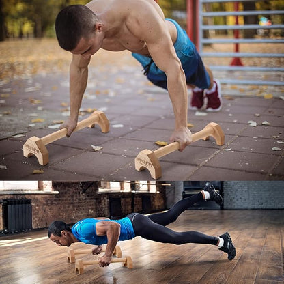 Pushup Stands - Wooden Push Up Bars Gym Gear Equipment with Anti-Slid Mat Workout Solid Exercise