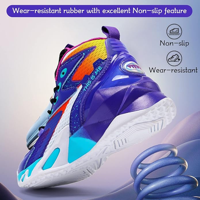 VITUOFLY Kids Basketball Shoes Boys Air Cushion Sneakers Girls Mid Top School Hoops Shoes Non-Slip