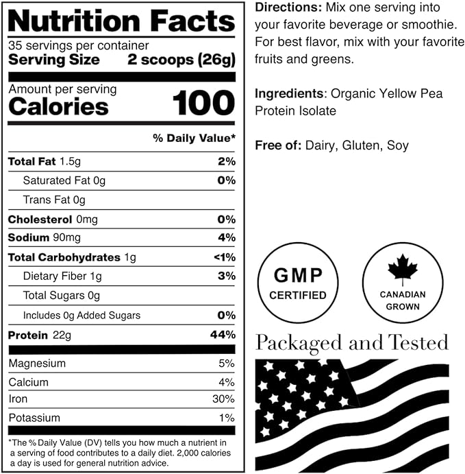 NorCal Organic - Premium Pea Protein Isolate - 100% Vegan and Organic - UNFLAVORED - 2 Pounds (Pack