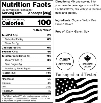 NorCal Organic - Premium Pea Protein Isolate - 100% Vegan and Organic - UNFLAVORED - 2 Pounds (Pack