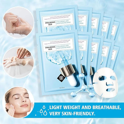 Face Sheet Mask Skincare for Women, Hyaluronic Acid Face Masks Sheets Skincare, Hydrating Sheets