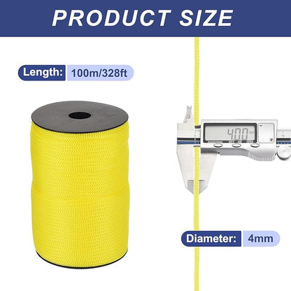 MECCANIXITY 5/32 Inch Polypropylene Rope Braided Ropes, 328ft Camping Rope Hollow Utility Cord for