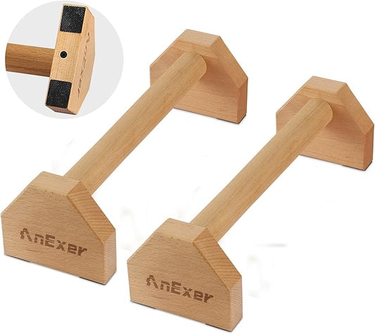 Push Up Stands, Handstand Parallettes Bars, Solid Wood Push Up Bars with Non-Slip Mat Push up