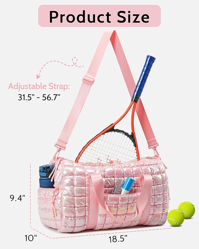 Quilted Duffel Bag for Women, Puffer Gym Duffle Bag with Shoe Compartment Lightweight Large