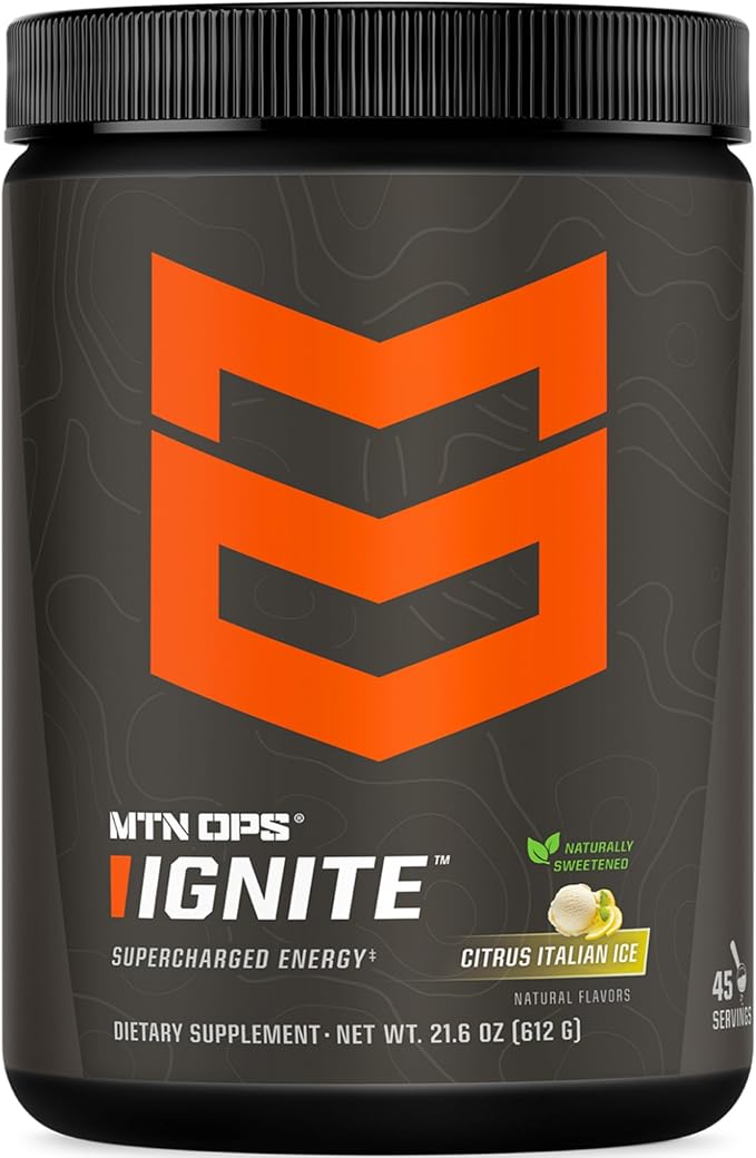 MTN OPS Ignite Energy Drink Powder, Naturally Gluten Free & Sweetened with Monk Fruit, Nitric Oxide