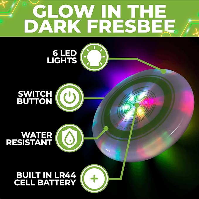 Toysery Light Up Flying Disc - LED Frisbee, Glow in The Dark, Easy to Use, Ideal Camping Game, Fun