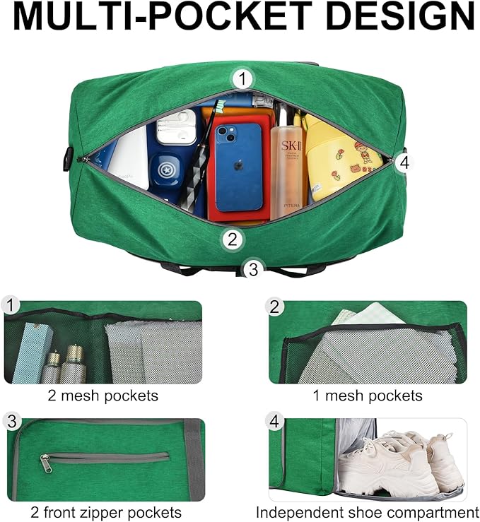 Felipe Varela Duffle Bag with Shoes Compartment and Adjustable Strap,Foldable Travel Duffel Bags