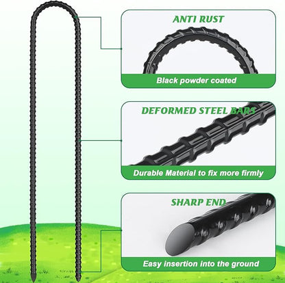 Gtongoko Trampolines Wind Stakes 16 Pack 16 Inch, 0.3 Inch Thick Heavy Duty U Shaped Rebar Tent
