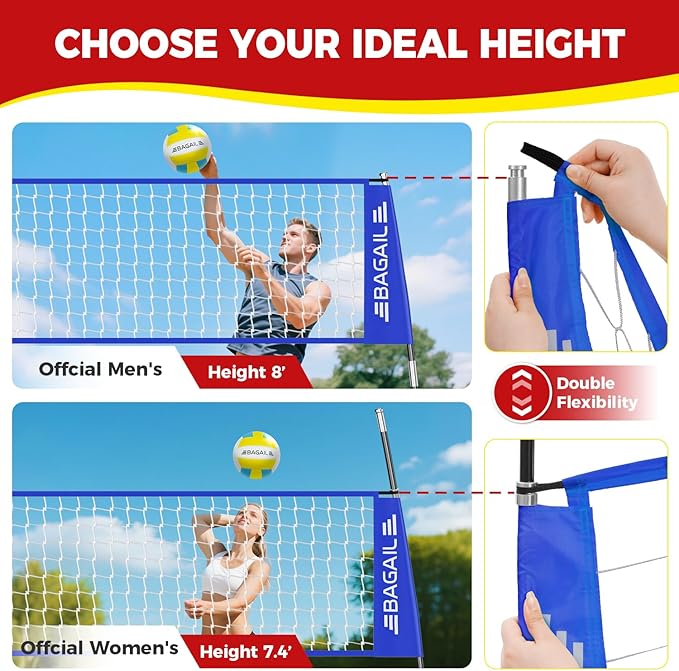 BAGAIL Volleyball Net, 12ft/20ft Portable Volleyball Net for Backyard - Adjustable Height