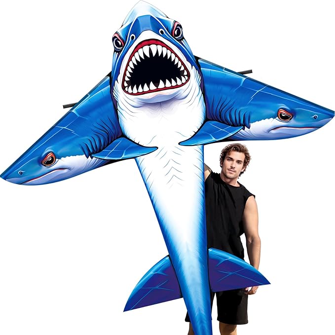 Three Headed Shark Kite for Kids and Adults,Kites for Kids Ages 8-12 Easy to Fly,Single Line Beach