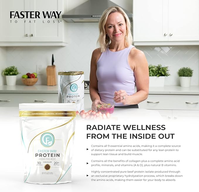 Faster Way - Protein Powder - Hydrolyzed Grass Fed Beef - 20g of Protein Per Serving - Muscle