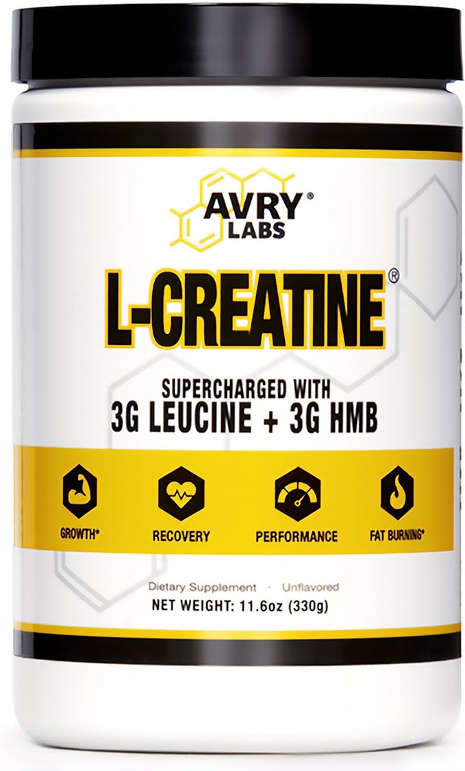 L-CREATINE Supplement: Creatine Monohydrate w/Leucine Amino Acid and HMB – Supports Muscle Mass
