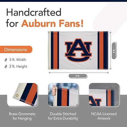 Auburn Tigers College Sports Printed Flag - NCAA Licensed - Nylon - School Banner (White) (2' x 3')