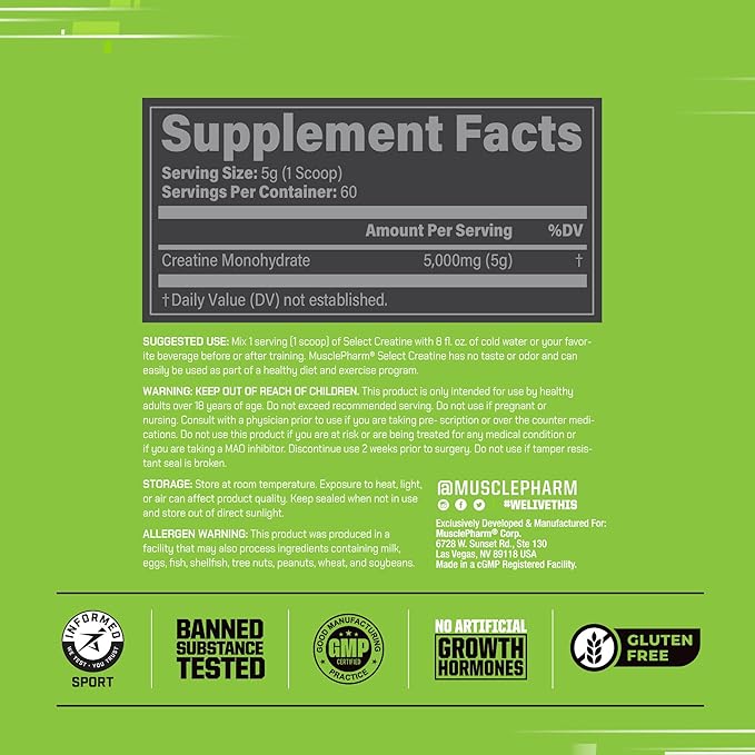 MusclePharm Creatine Monohydrate Powder, Pre Workout Muscle Builder & Post Workout Muscle Recovery