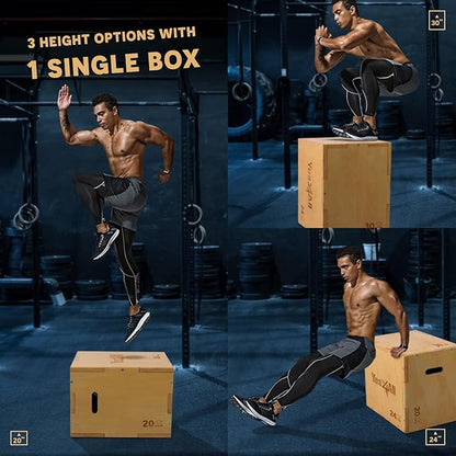Yes4All Plyo Box, 3-in-1 Wooden Box Jumps for Home Gym (12/14/16?¯in), 450 lbs Boxes Step Up with