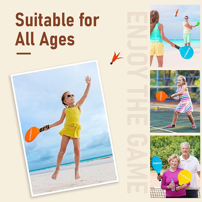 EVERICH TOY Paddle Ball Set, Badminton Set 4 Rackets, Great Gifts Easter Basket Stuffers for Kids