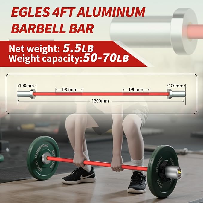 Egles Kids Barbell 5.5LB Mini Barbell Bar 4ft for Kid Women & Beginners Weighted Bar - Compatible
