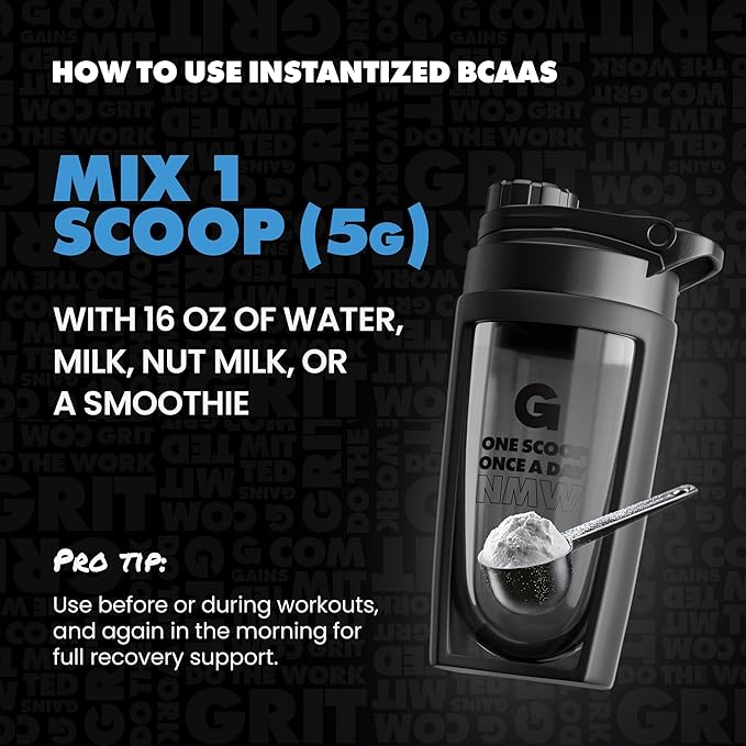 Gains in Bulk BCAA Powder, Pre Workout Plant Based Branch Chain Amino Acids, Gluten Free, Vegan