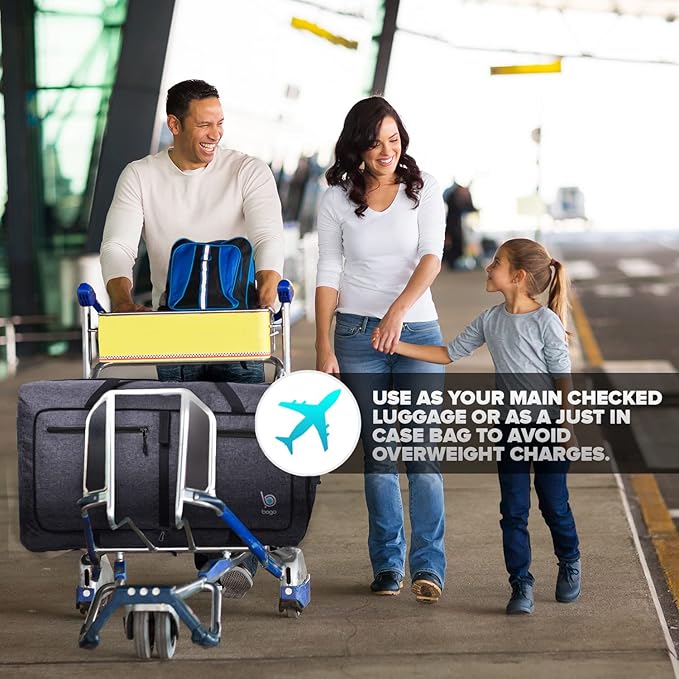 Bago Foldable Duffel Bags for Traveling Women & Men - 60L Medium Packable Duffle Bag for Travel