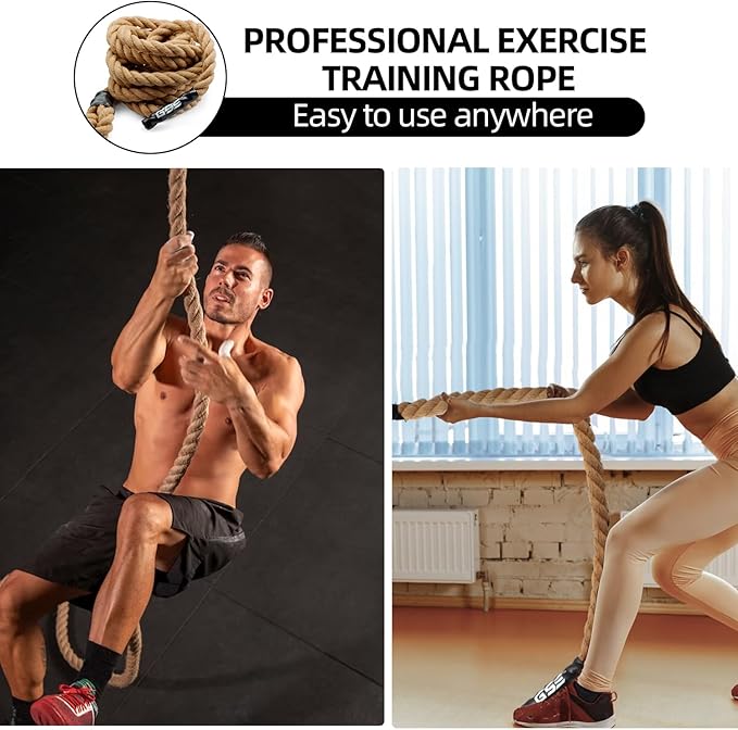 GSE Games & Sports Expert Gym Sisal Climbing Rope, Heavy Workout Rope for Indoor/Outdoor Workouts