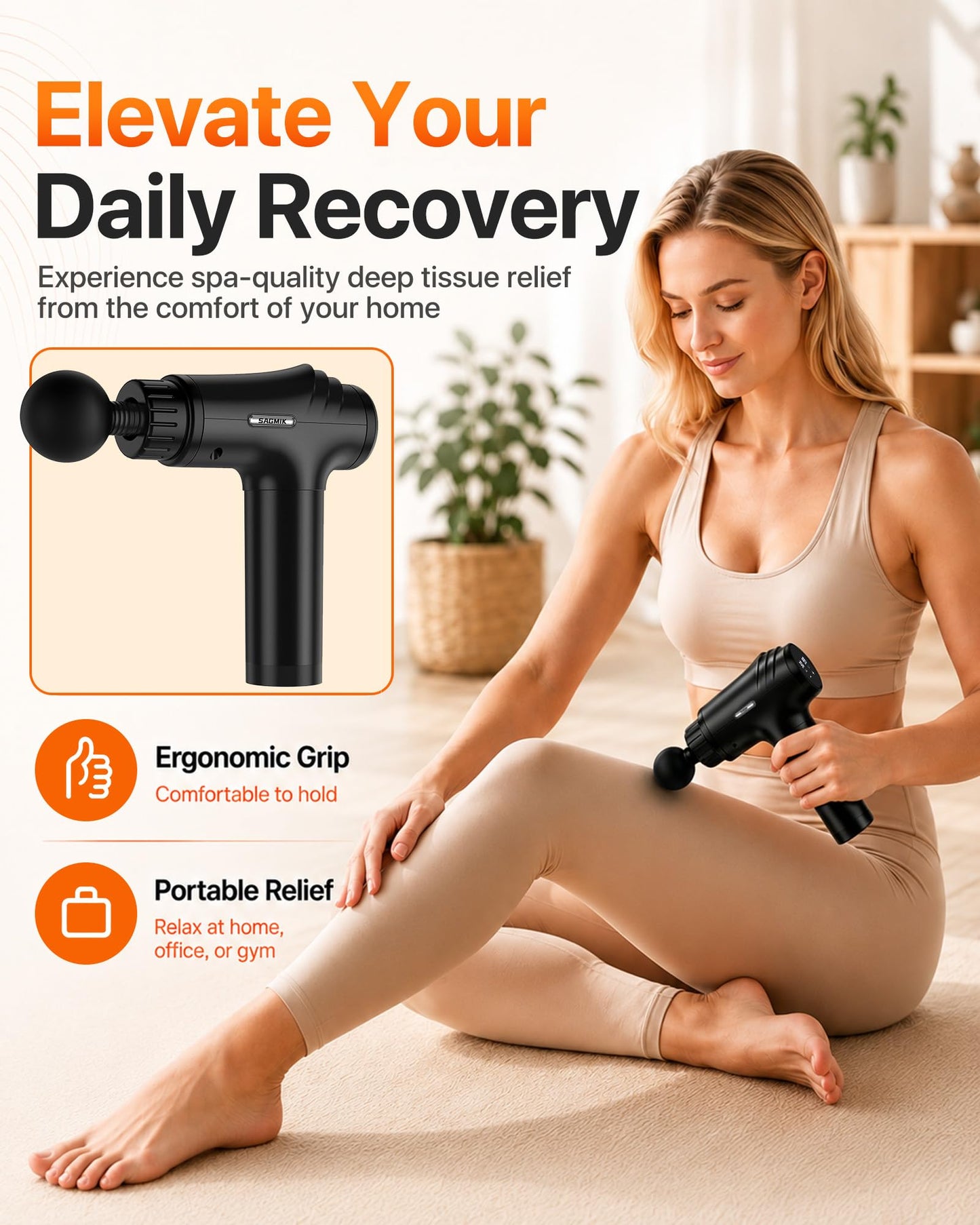 Youdgee Massage Gun, 30 Speeds, 6 Heads, Quiet Deep Tissue Muscle Massager