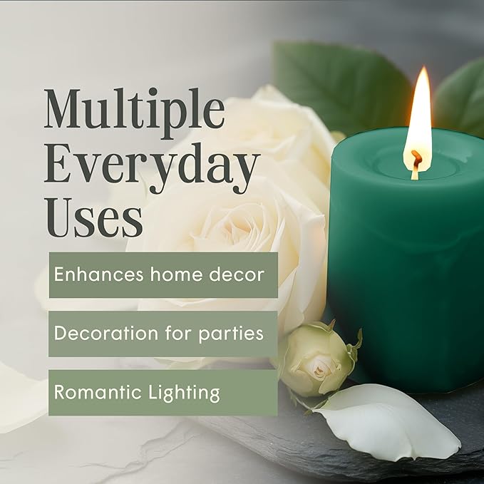 Mister Candle Dripless Unscented Pillar Candles, Set of 3 Hand Poured Solid Color Non-Scented