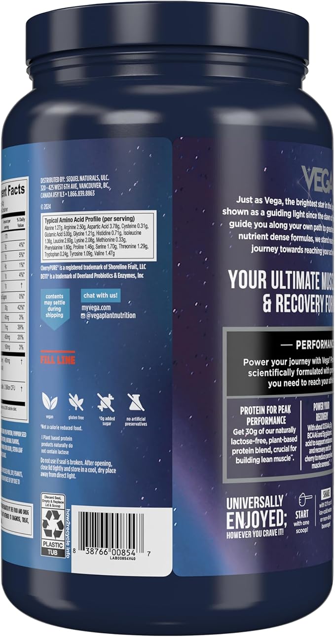 Vega Sport Vegan Protein Powder + Recovery - 30g Plant Based Protein per Serving, Berry, 19