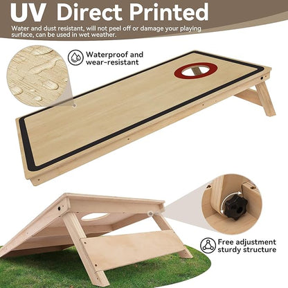 Cornhole Board Set - No Bounce,Regulation Size 4x2 ft,Made of 1/2" Pine Plywood,UV Printing