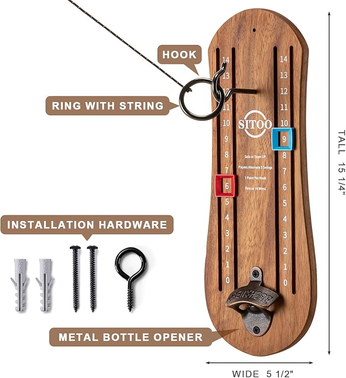 Ring Toss Game for Adults, Hook and Ring Game with String and Hooks for Indoor & Outdoor, Ring Hook