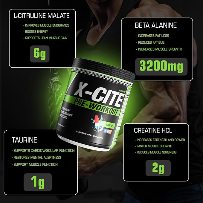 X-CITE Pre-Workout by ATHLEAN-X - Enhanced Formula with Beta-Alanine, Creatine & Caffeine for