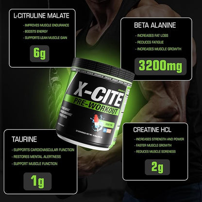 X-CITE Pre-Workout by ATHLEAN-X - Enhanced Formula with Beta-Alanine, Creatine & Caffeine for
