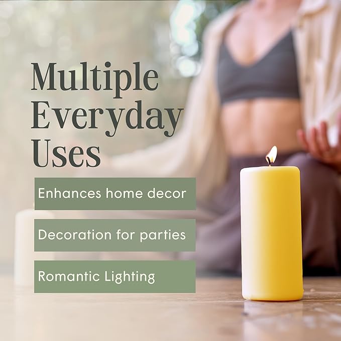 3" x 6" Yellow Pillar Candles (Set of 3) Unscented, Solid Color, Hand Crafted Weddings, Home