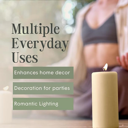 Mister Candle Dripless Unscented Ivory Pillar Candles Hand Poured, Solid Color Non-Scented Candles